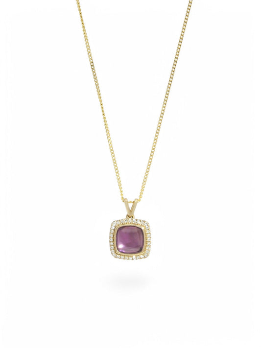 Amethyst & Diamond Pendant Necklace in 9ct Yellow Gold