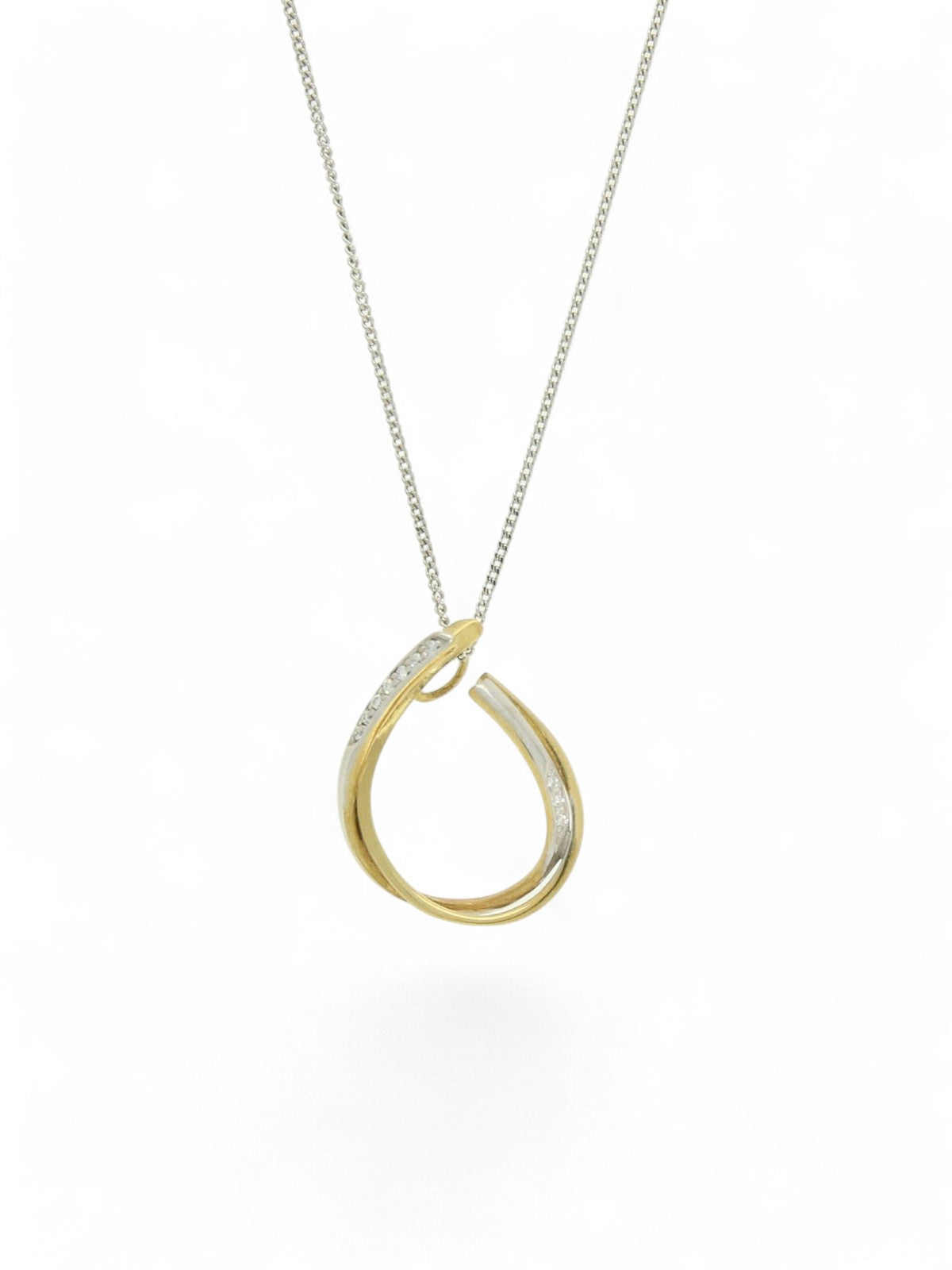 Diamond Cross Over Pendant Necklace in 9ct Yellow and White Gold
