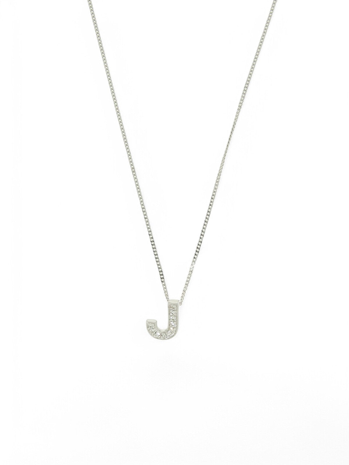 Diamond Round Brilliant Channel Set Letter 'J' Pendant Necklace in 9ct White Gold