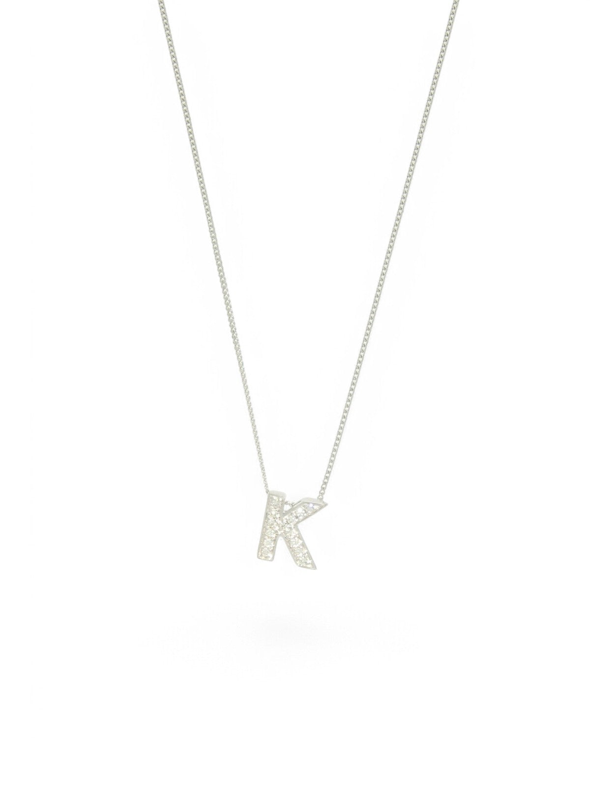 Diamond Round Brilliant Channel Set Letter 'K' Pendant Necklace in 9ct White Gold