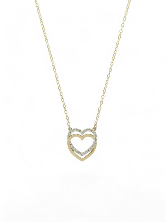 Diamond Open Interlocking Double Heart Pendant Necklace in 9ct Yellow Gold