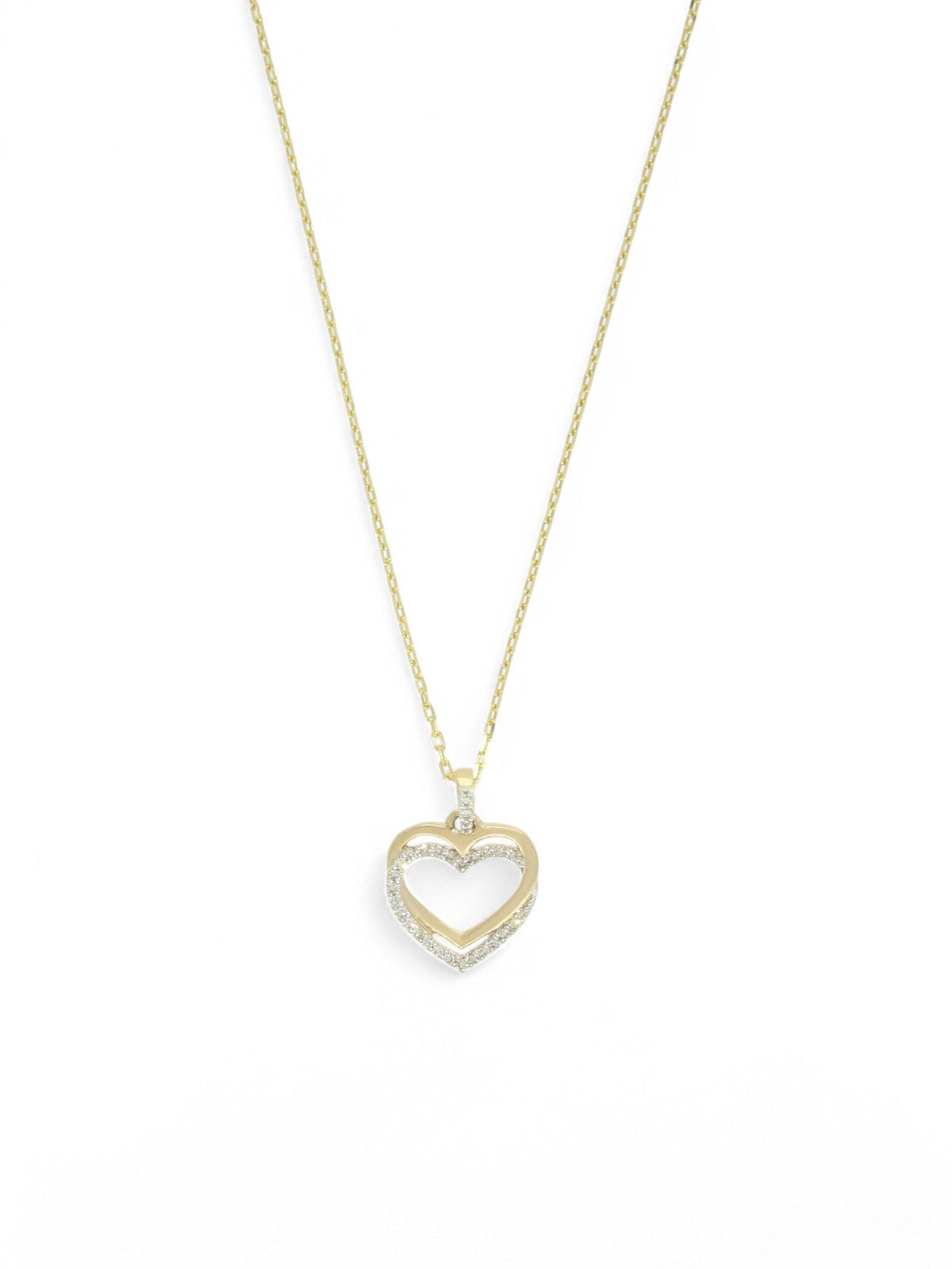 Diamond Open Double Heart Pendant Necklace in 9ct Yellow Gold