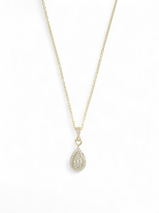 Diamond Round Brilliant Teardrop Pendant Necklace in 9ct Yellow Gold