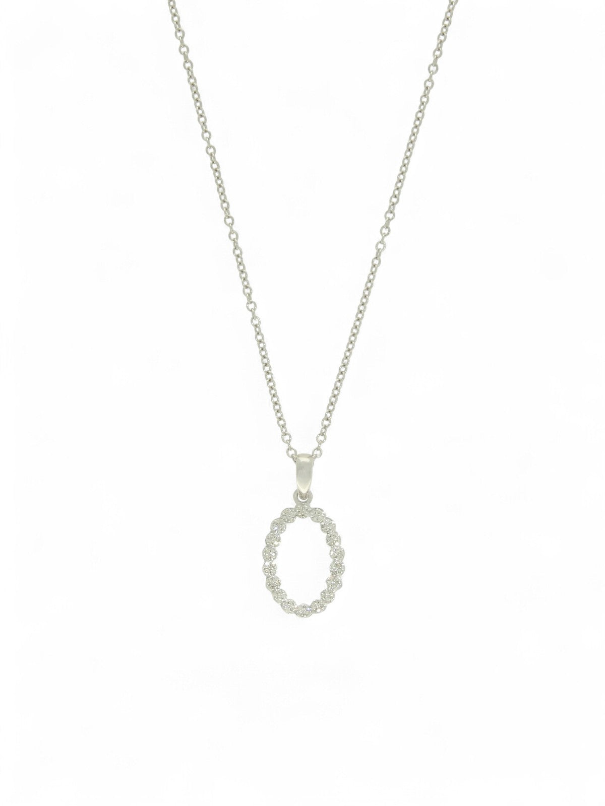 Diamond Oval Pendant Necklace in 9ct White Gold