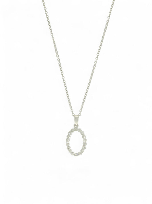 Diamond Oval Pendant Necklace in 9ct White Gold