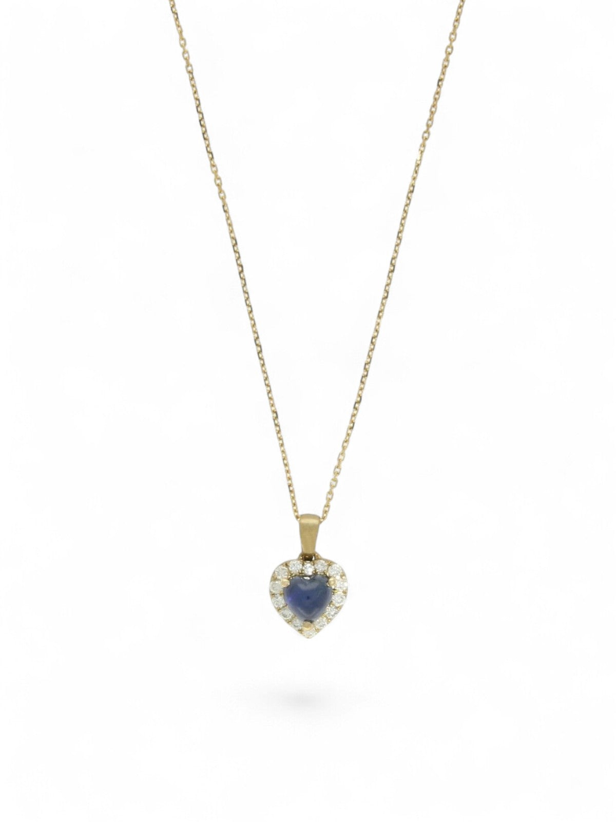 Sapphire & Diamond Cluster Pendant Necklace Heart & Brilliant Cut in 9ct Yellow Gold