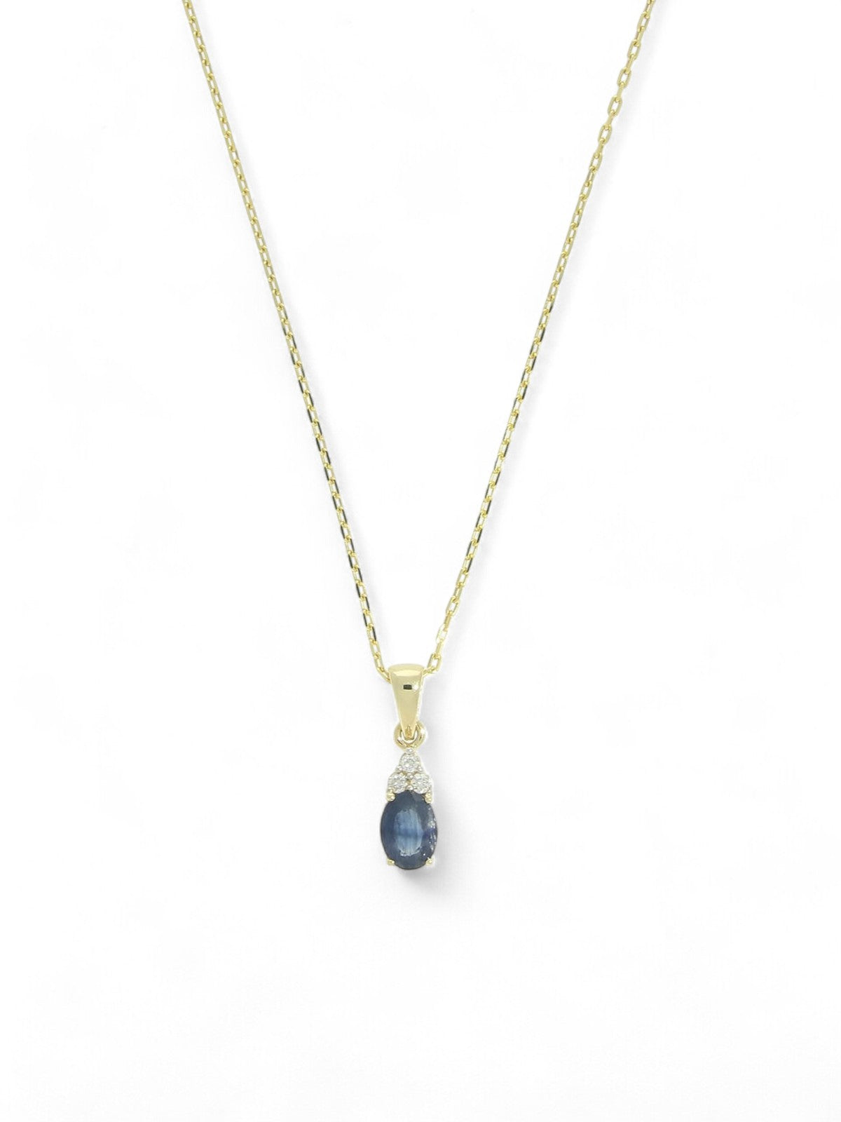 Sapphire & Diamond Oval Pendant Necklace in 9ct Yellow Gold
