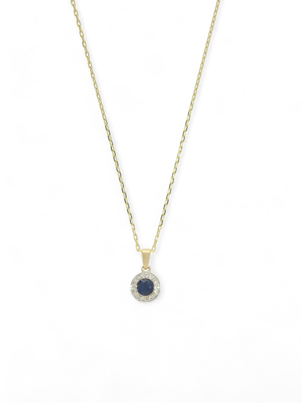 Sapphire & Diamond Cluster Pendant Necklace in 9ct Yellow Gold