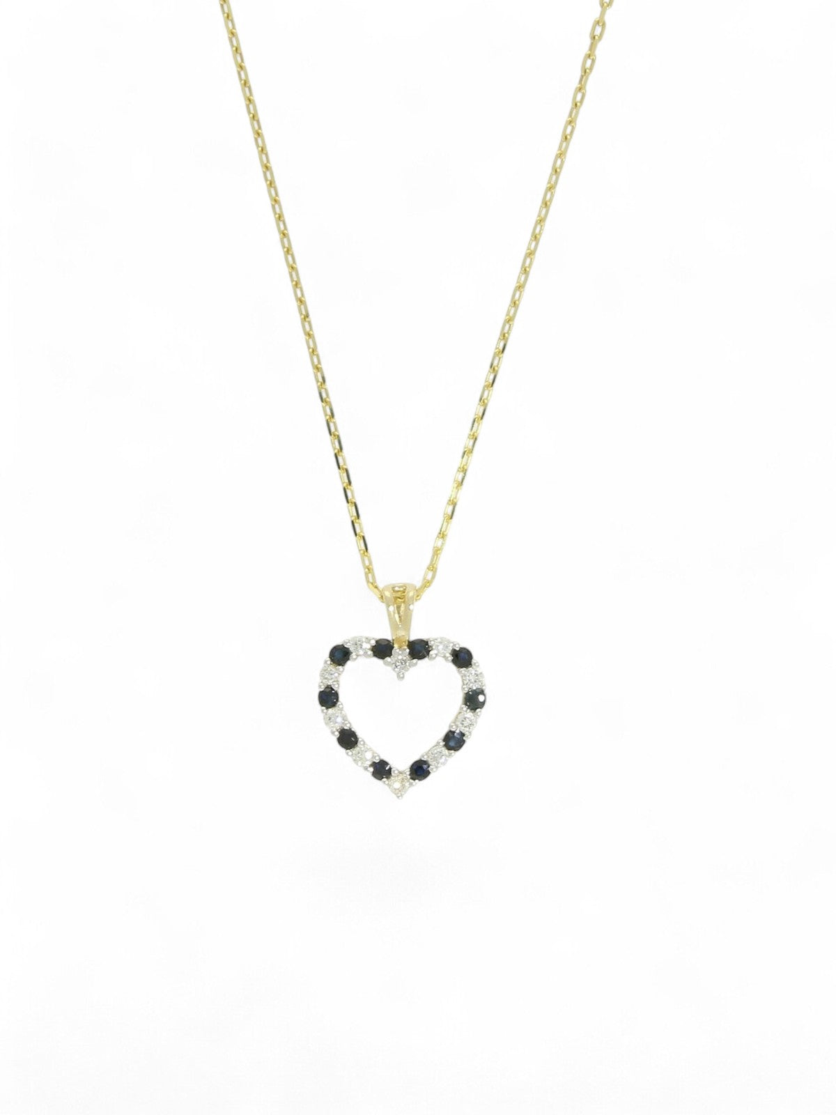 Sapphire & Diamond Open Heart Pendant Necklace in 9ct Yellow Gold