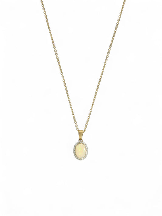 Opal & Diamond Cluster Pendant Necklace in 9ct Yellow Gold