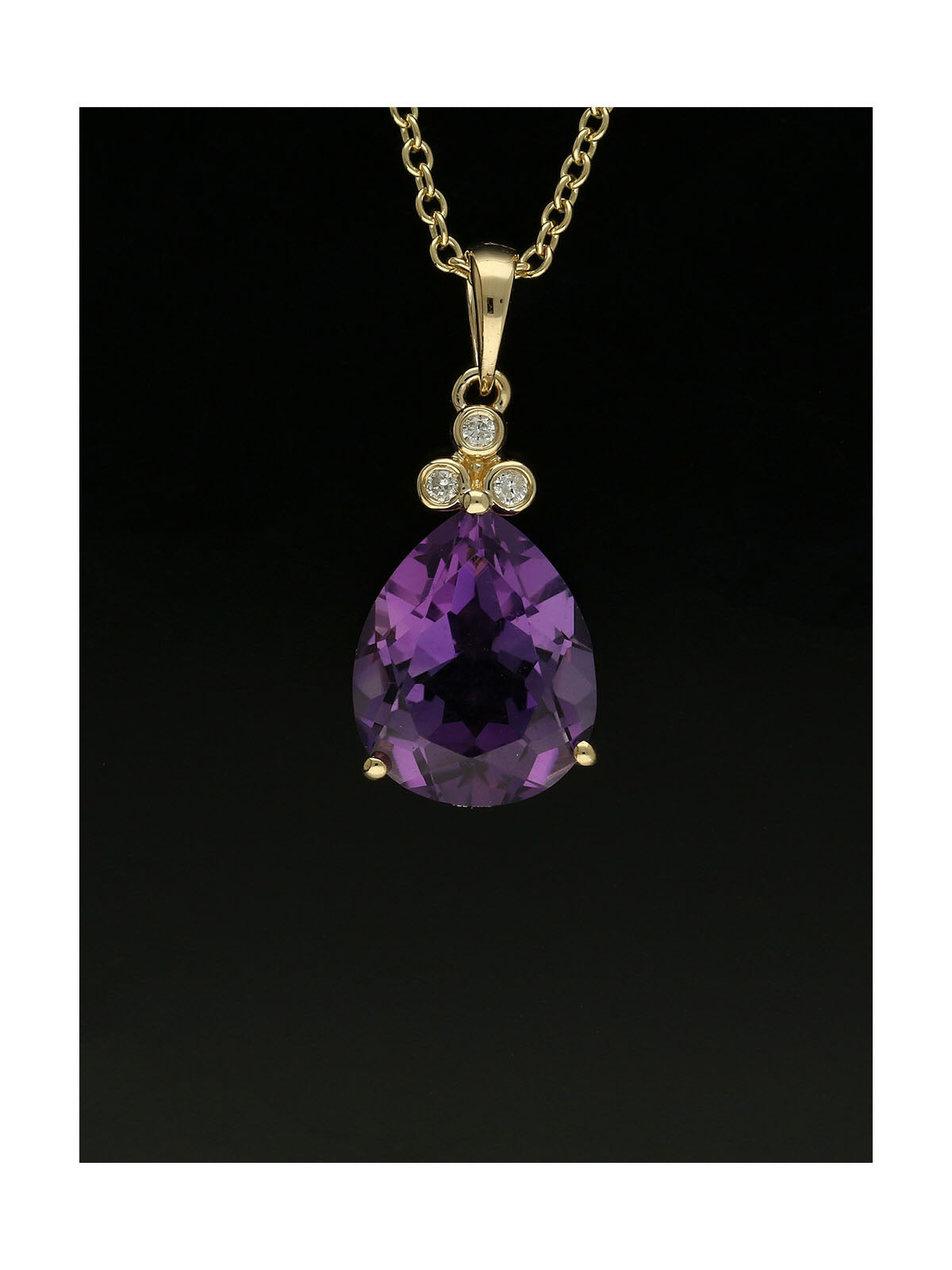 Amethyst & Diamond Pear Cut Pendant Necklace in 9ct Yellow Gold