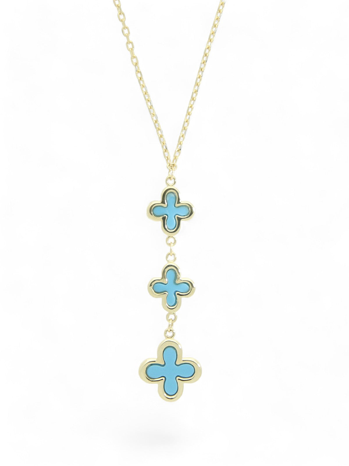 Turquoise Flower Drop Pendant Necklace in 9ct Yellow Gold