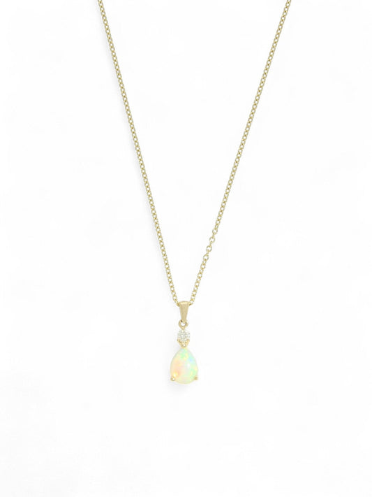 Opal & Diamond Drop Pendant in 9ct Yellow Gold
