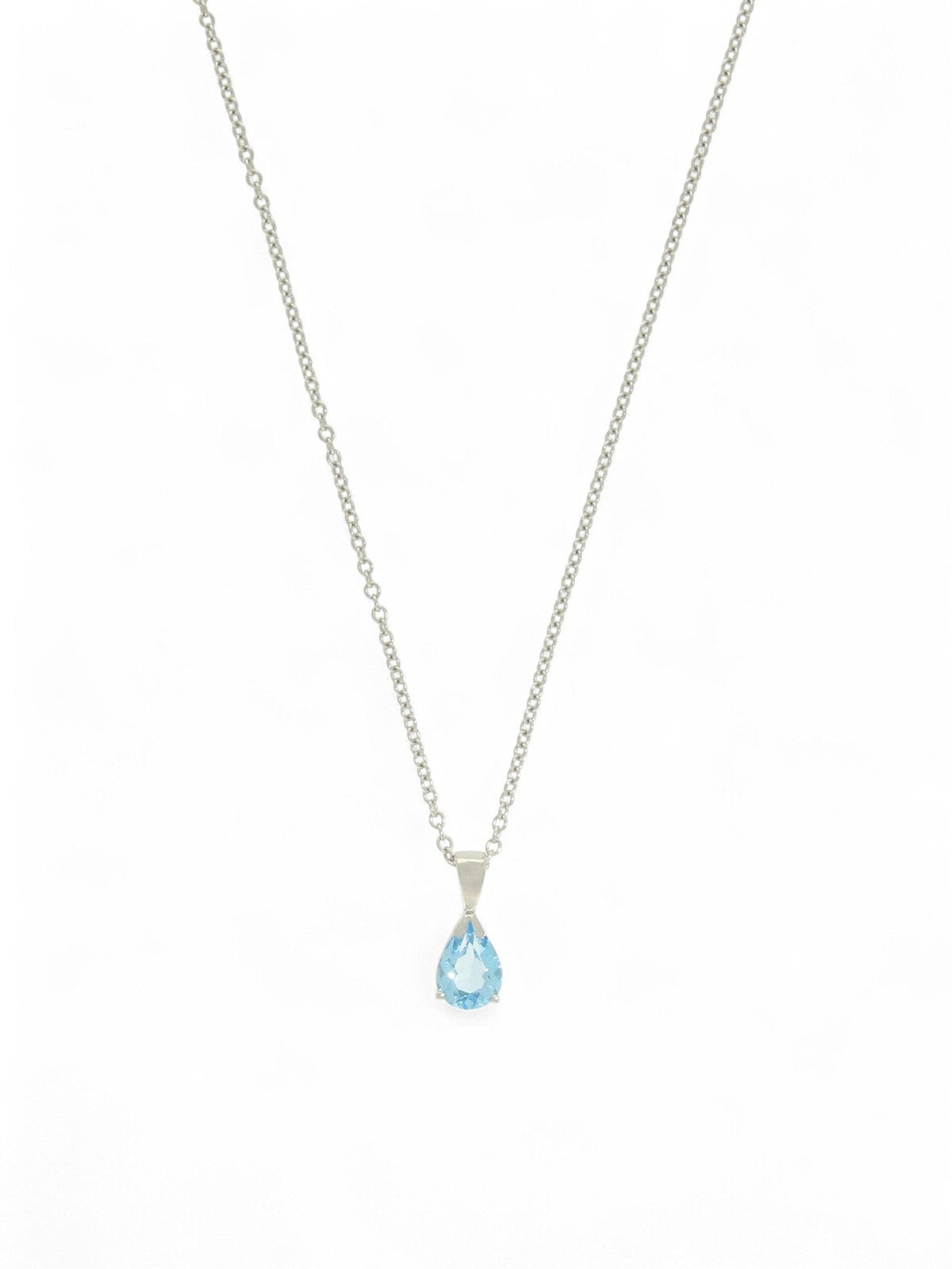 Blue Topaz Pear Single Stone Pendant Necklace in 9ct White Gold