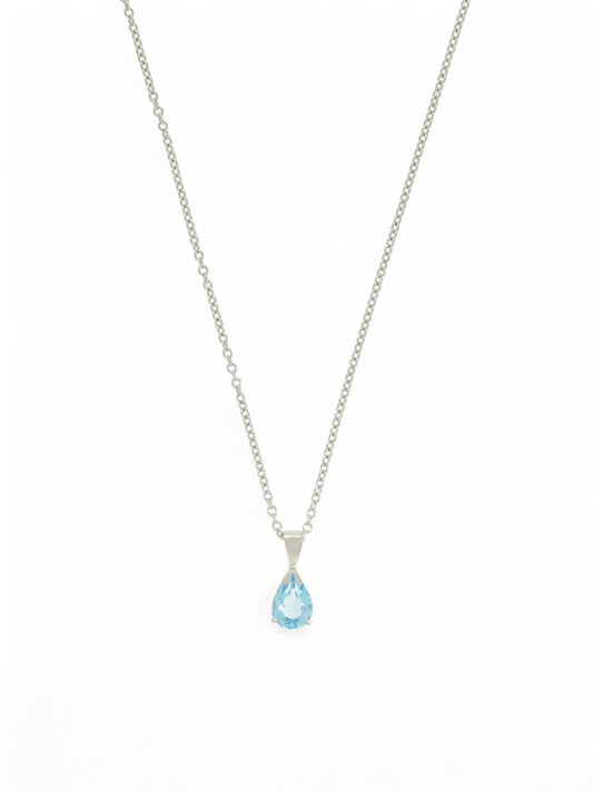 Blue Topaz Pear Single Stone Pendant Necklace in 9ct White Gold