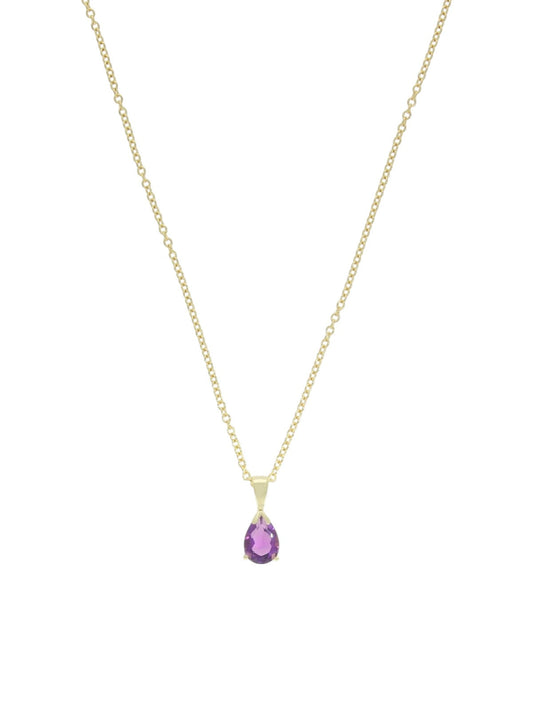 Amethyst Pear Single Stone Pendant Necklace in 9ct Yellow Gold