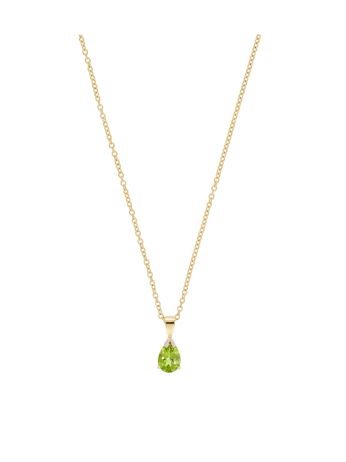 Peridot Solitaire Pendant with Pear Cut Peridot in 9ct Yellow Gold