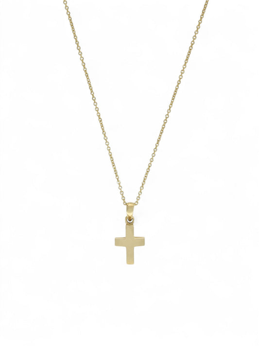 Curved Cross Pendant Necklace 10x15mm in 9ct Yellow Gold
