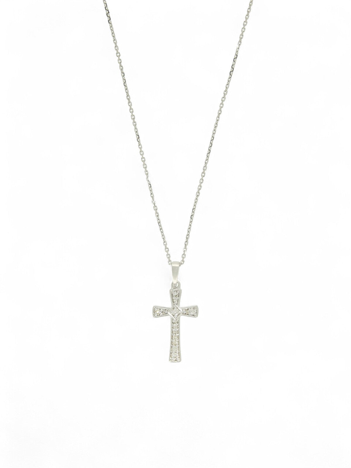 Diamond Cross Pendant Necklace in 9ct White Gold
