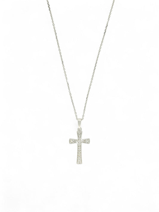 Diamond Cross Pendant Necklace in 9ct White Gold