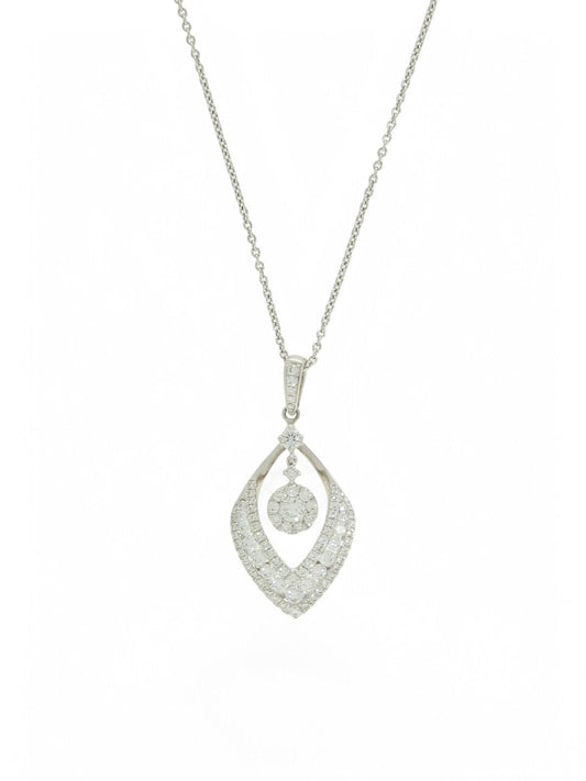 Diamond V Shaped Pendant with Suspended Diamond Cluster in 18ct White Gold