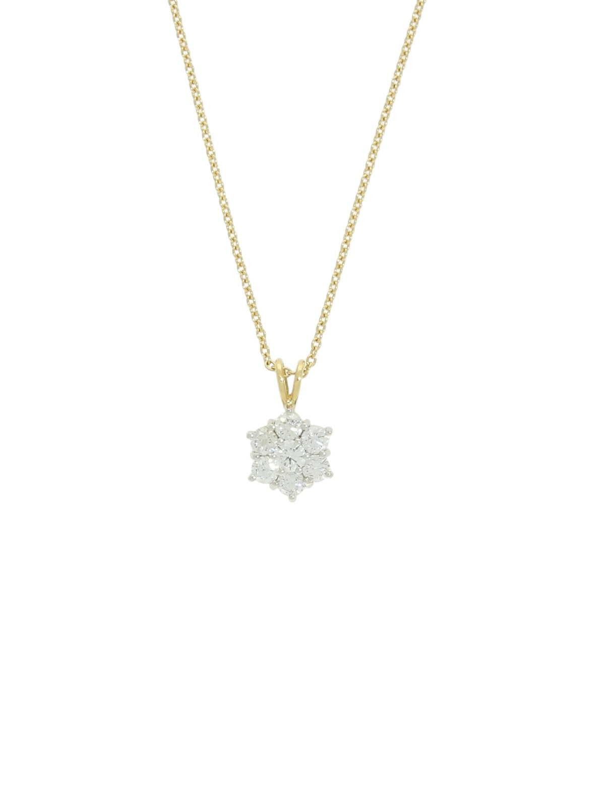 Diamond Round Brilliant Cluster Snowflake Pendant Necklace in 18ct Yellow & White Gold