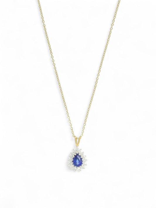 Sapphire & Diamond Cluster Pendant in 18ct Yellow & White Gold