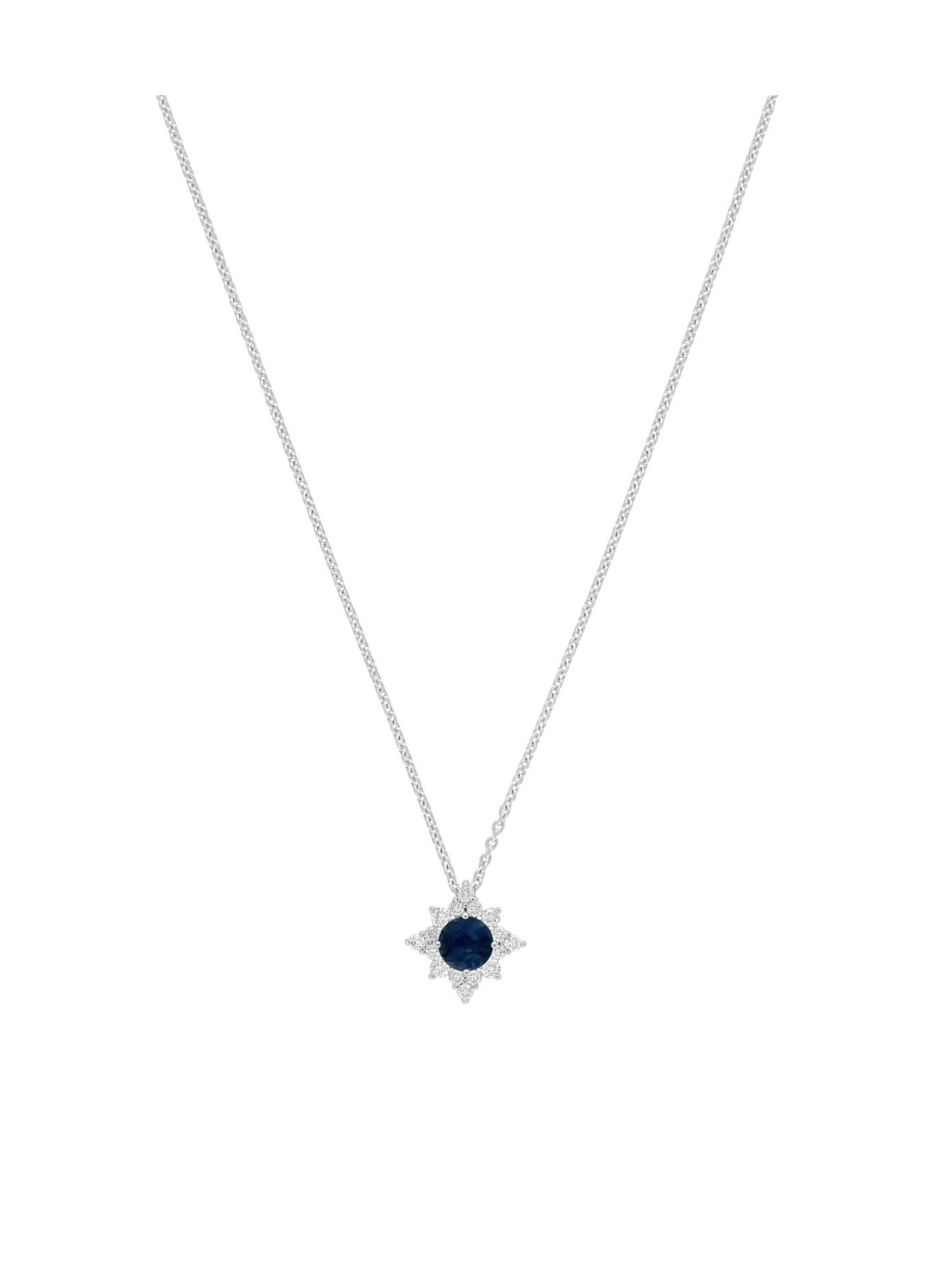 Sapphire & Diamond Cluster Pendant with 0.41ct Round Brilliant Sapphire & 0.18ct of Diamonds in 18ct White Gold