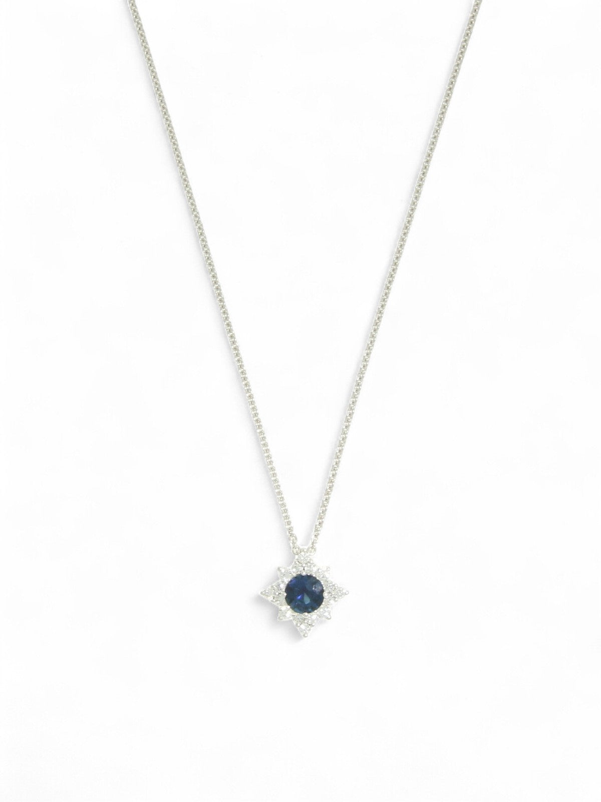 Sapphire & Diamond Cluster Pendant in 18ct White Gold