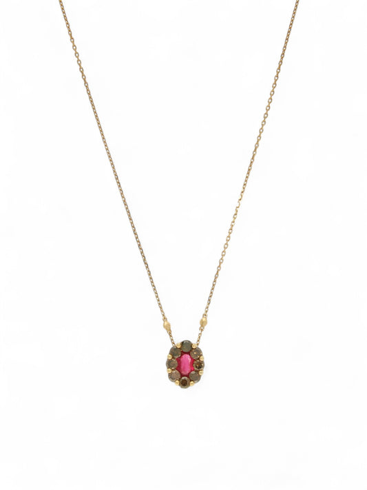 Ruby & Brown Diamond Cluster Pendant Necklace in 18ct Rose Gold