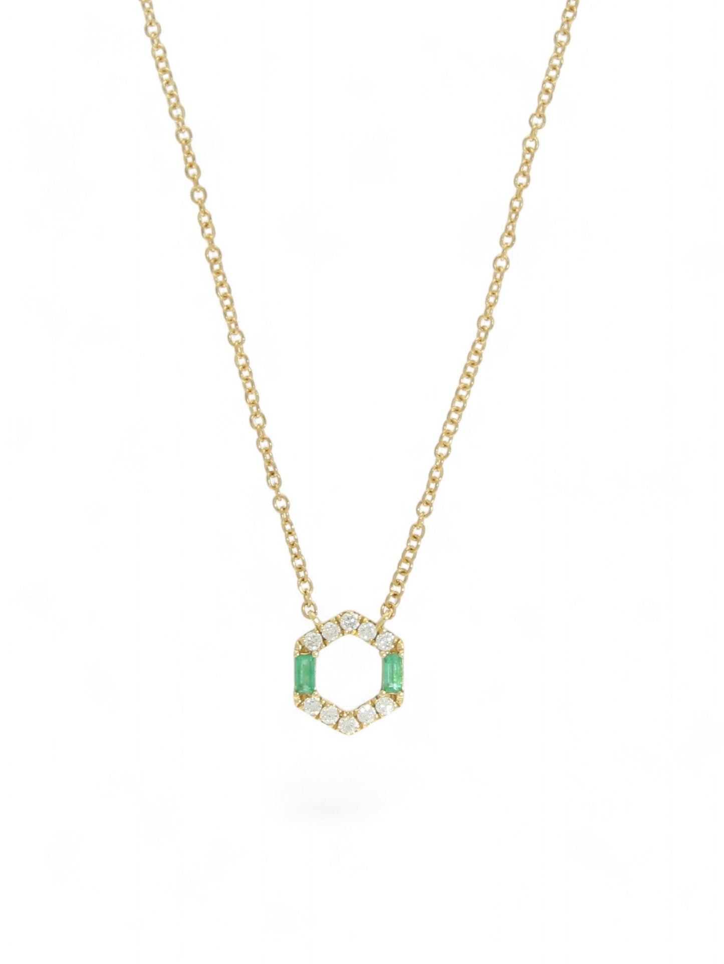 Emerald & Diamond Hexagon Necklace in 18ct Yellow Gold