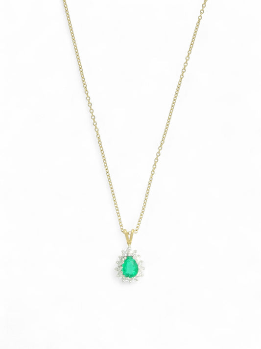 Emerald & Diamond Cluster Pendant in 18ct Yellow & White Gold