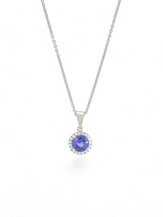 Tanzanite & Diamond Cluster Pendant Necklace in 18ct White Gold
