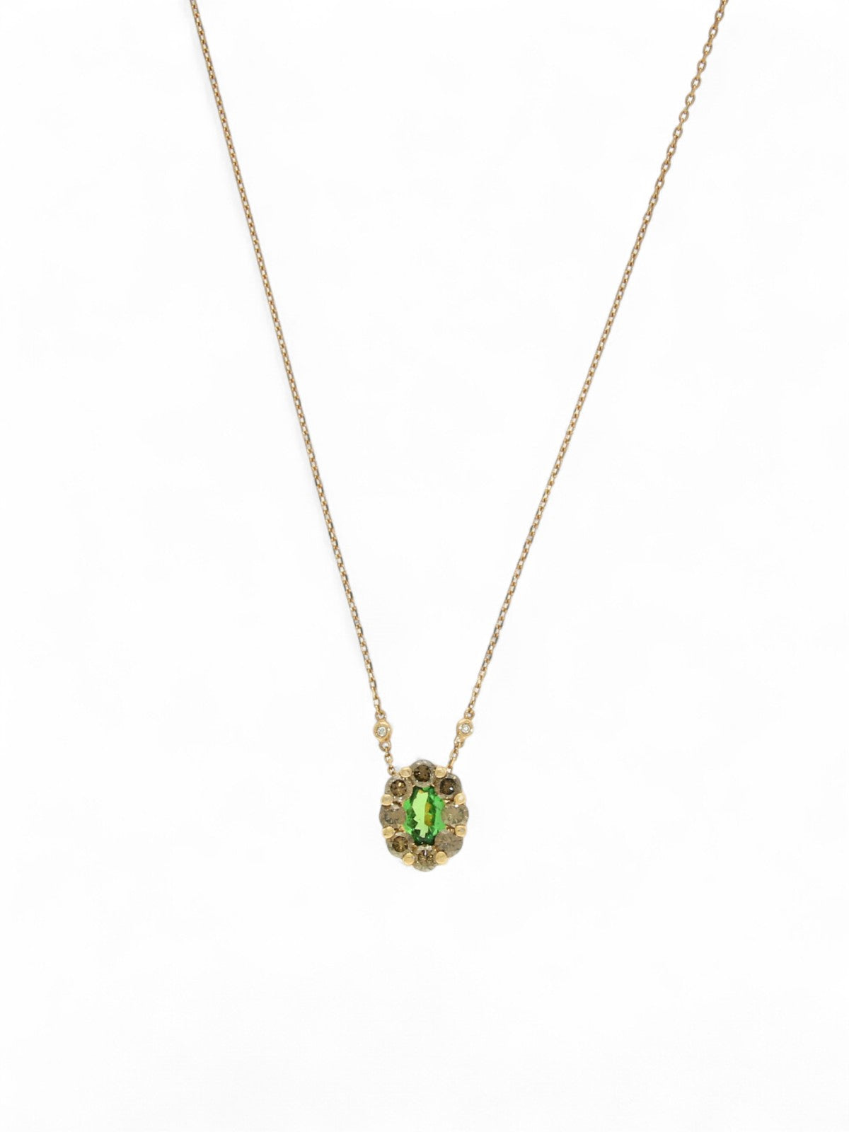 Tsavorite and Brown Diamond Cluster Pendant Necklace in 18ct Rose Gold
