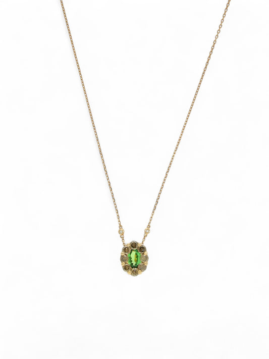 Tsavorite and Brown Diamond Cluster Pendant Necklace in 18ct Rose Gold