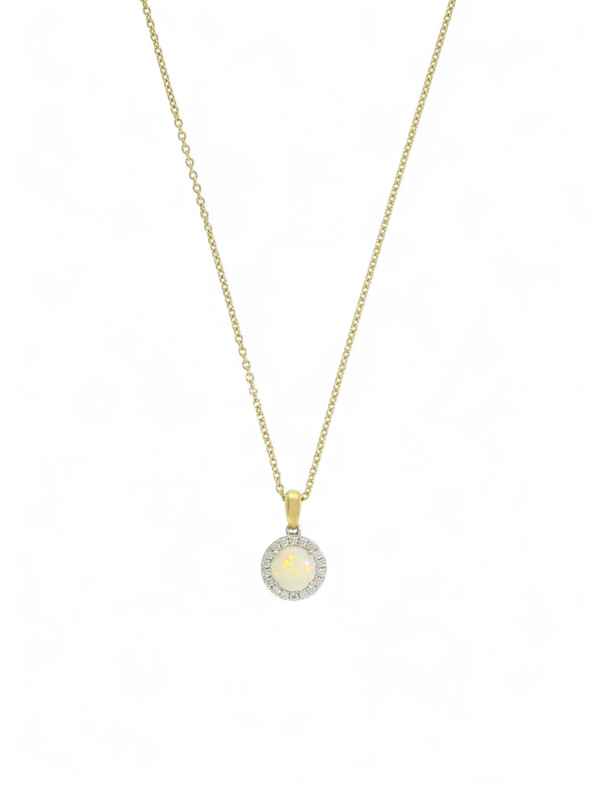 Opal & Diamond Cluster Pendant Necklace in 18ct Yellow & White Gold