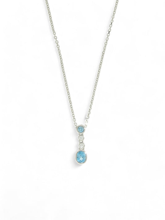 Blue Topaz & Diamond Pendant Necklace in 18ct White Gold
