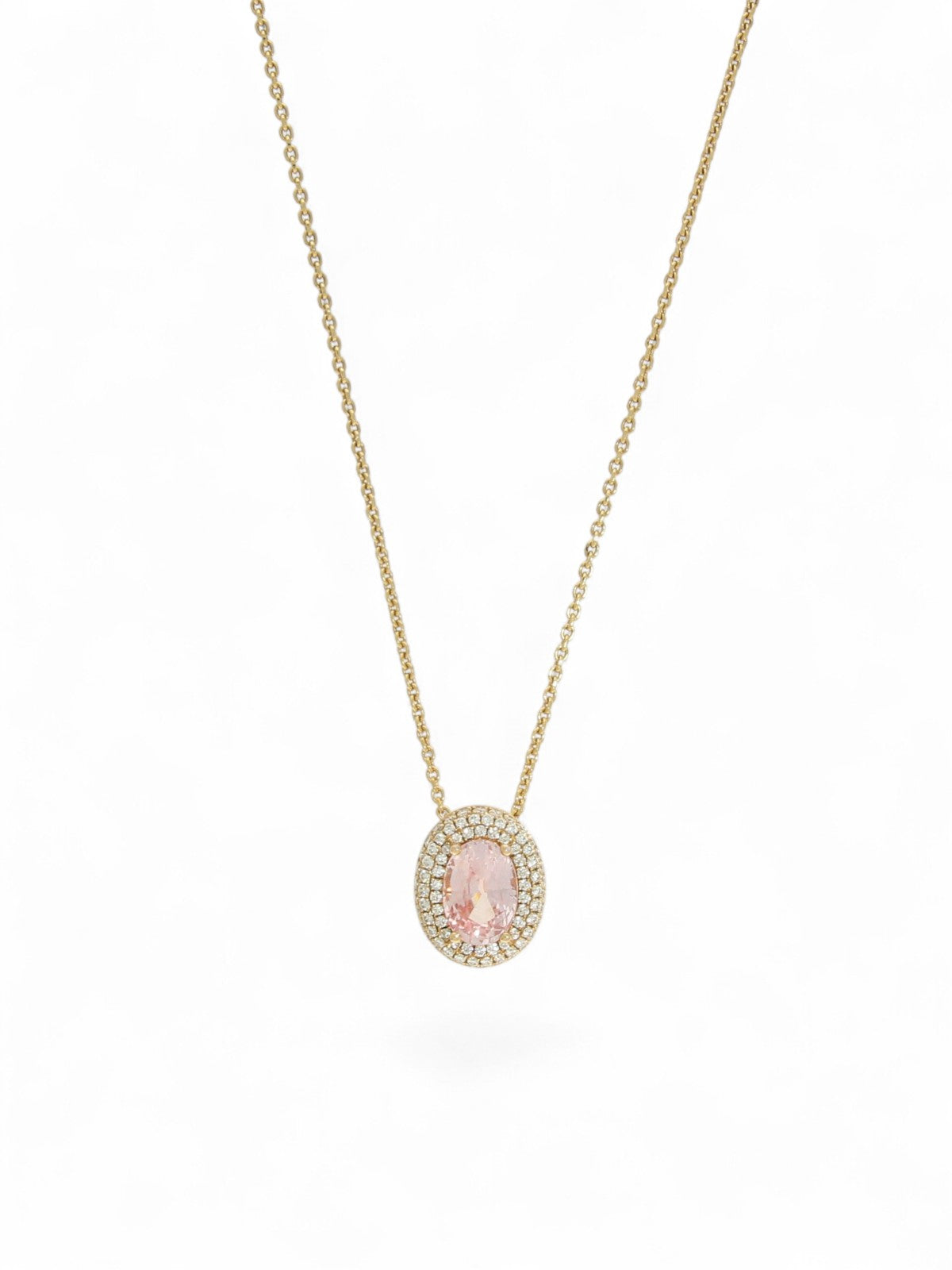 Pink Sapphire and Diamond Cluster Pendant Necklace in 18ct Rose Gold