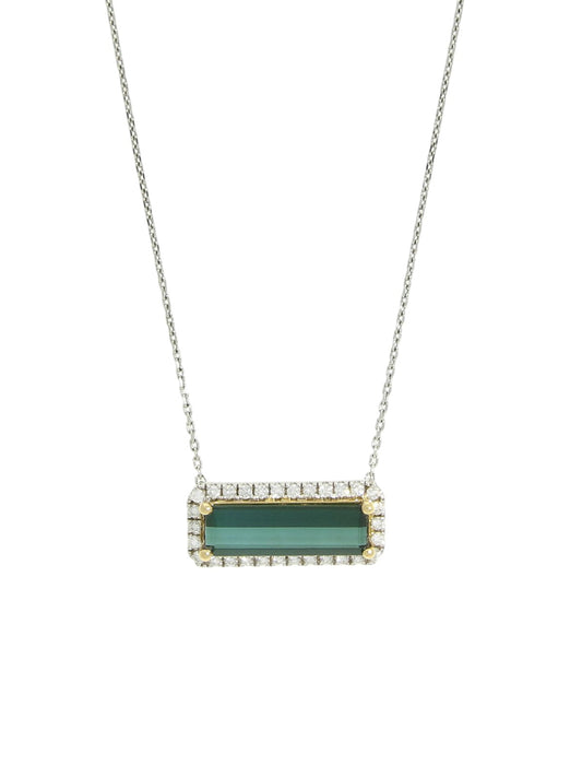Tourmaline & Diamond Pendant Necklace in 18ct Yellow and White Gold