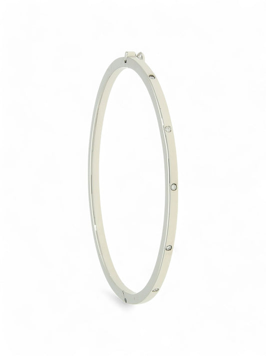 Diamond Round Brilliant Rubover Hinged Bangle in 9ct White Gold