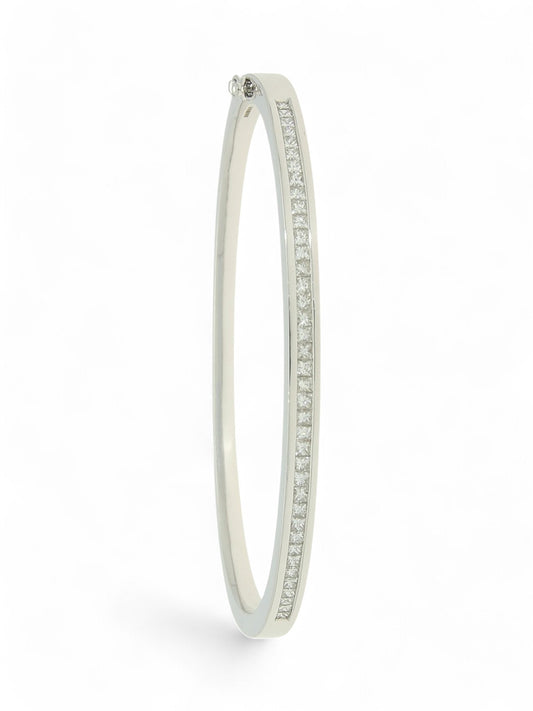 Diamond Channel Set Hinged Bangle 1.08ct in 18ct White Gold