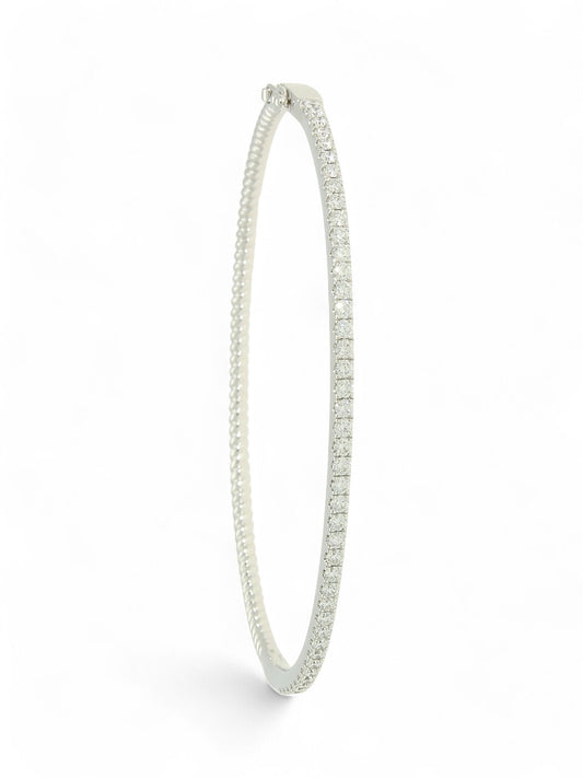 Half Diamond Set Half Twist Hinged Bangle 1.00ct in 18ct White Gold