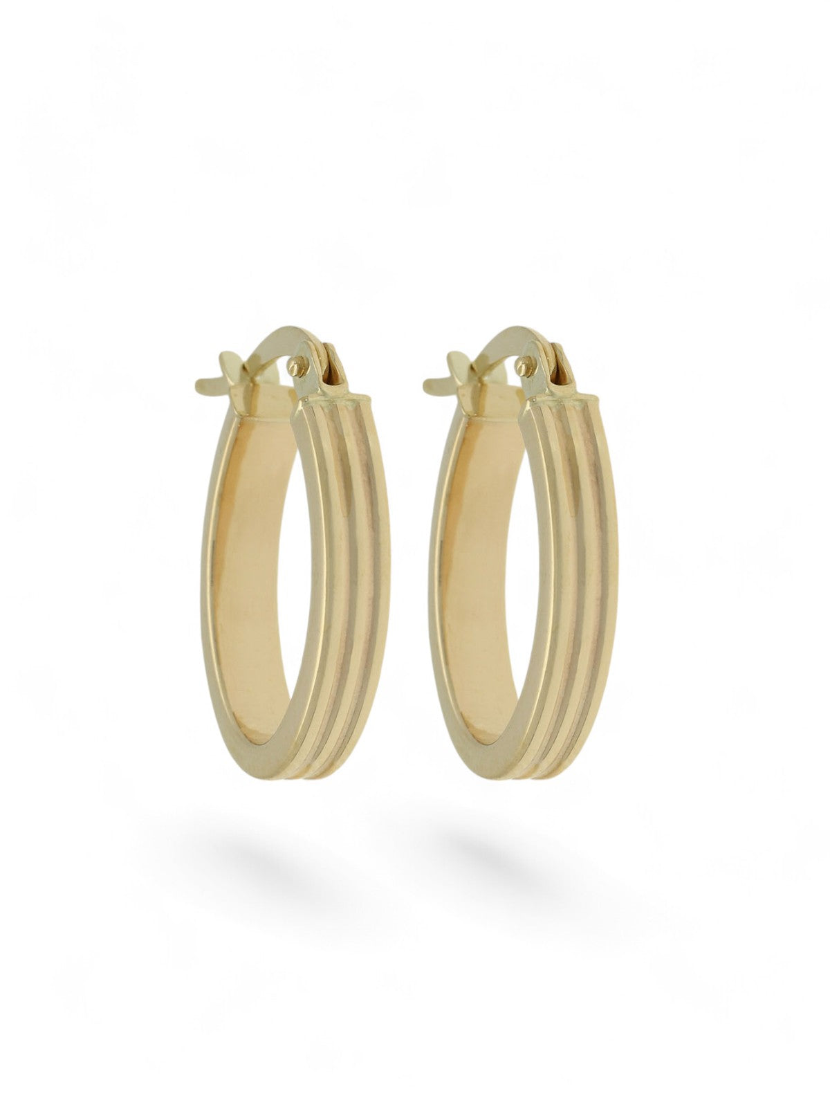 Oval Ribbed Hoop Earrings in 9ct Yellow Gold