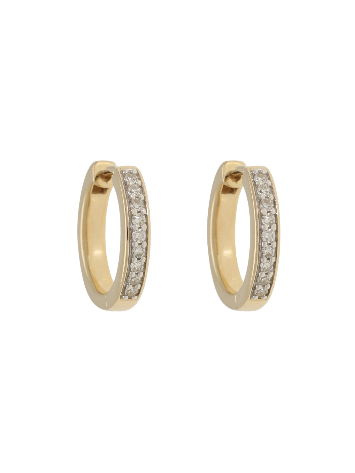 Diamond Huggie Hoop Earrings with 0.14ct of Round Brilliant Diamonds in 9ct Yellow & White Gold