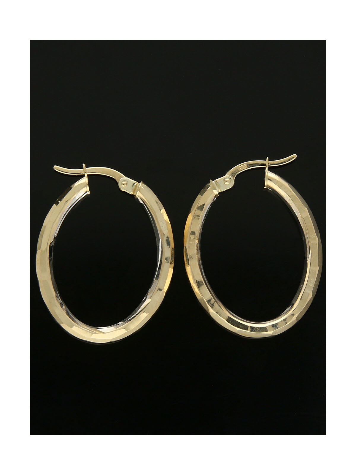 Patterned Oval Hoop Earrings in 9ct Yellow Gold