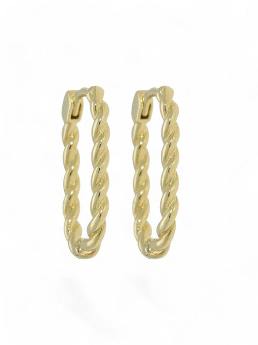 Rope Huggie Hoop Earrings 10x16mm in 9ct Yellow Gold