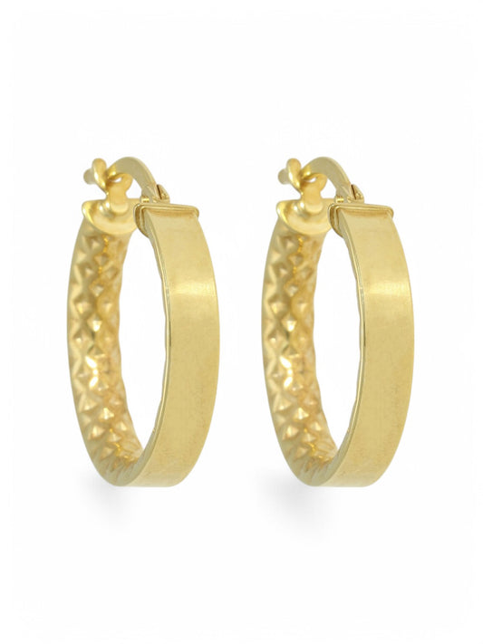 9ct Yellow Gold Hoop Earrings 18mm with Polished & Patterned Finish