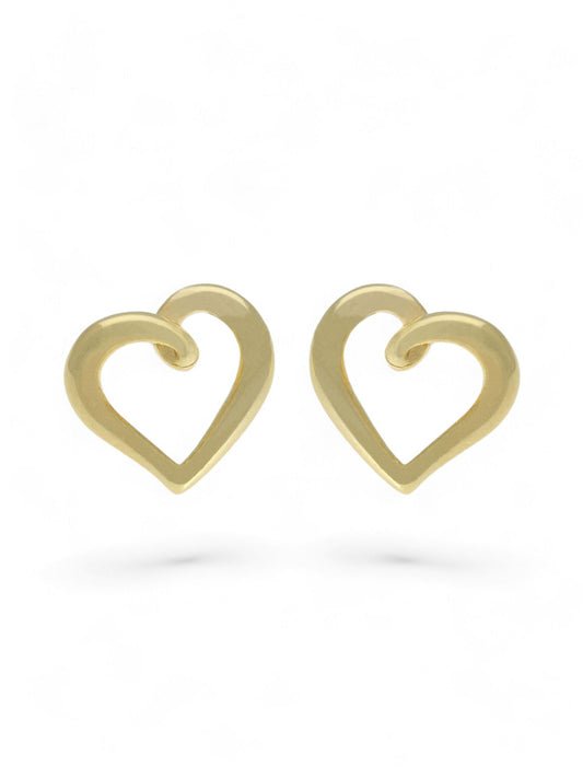Organic Heart Stud Earrings 9mm in 9ct Yellow Gold
