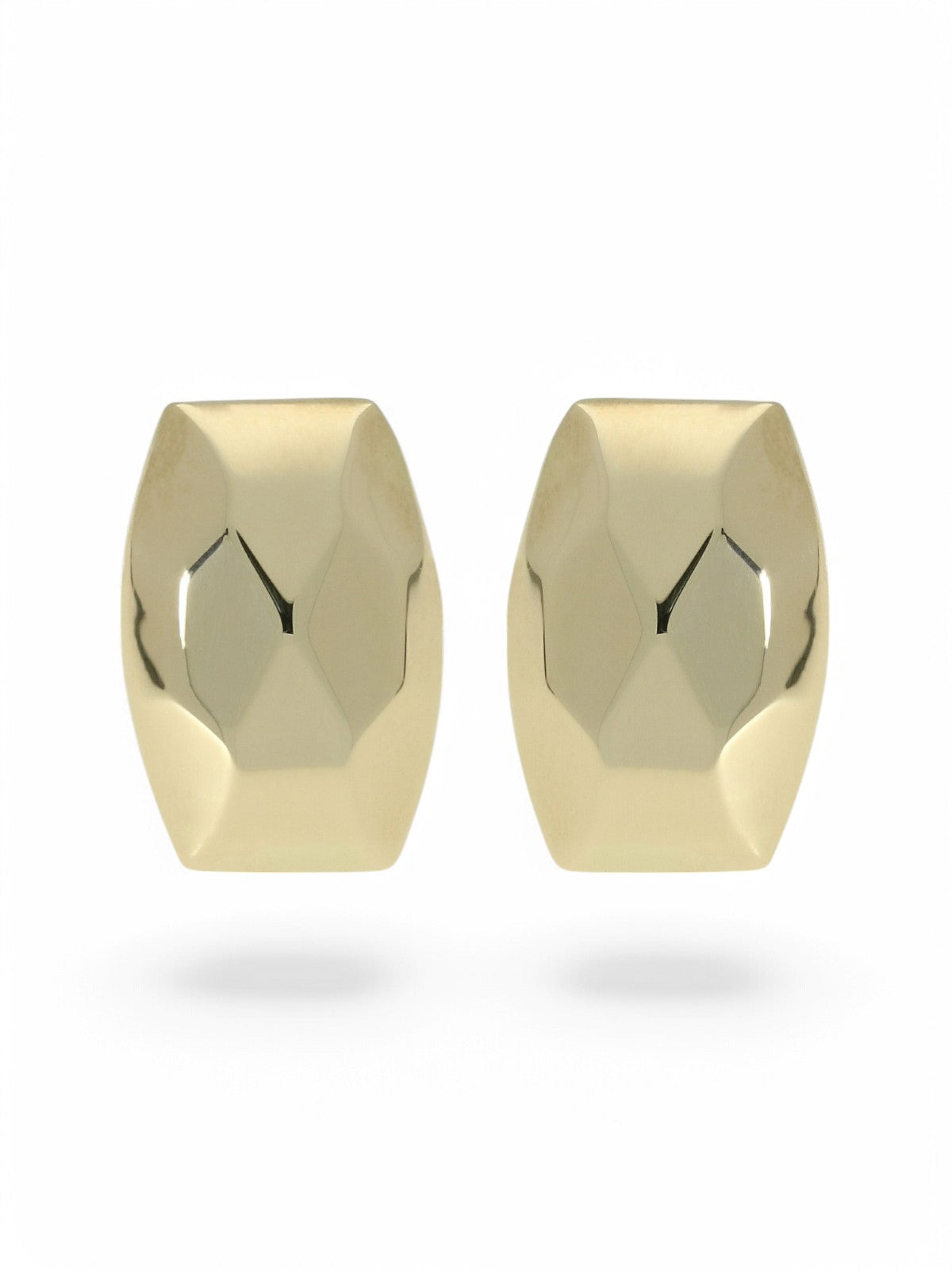 Facetted TV Shape Hollow Stud Earrings 12x8.5mm in 9ct Yellow Gold