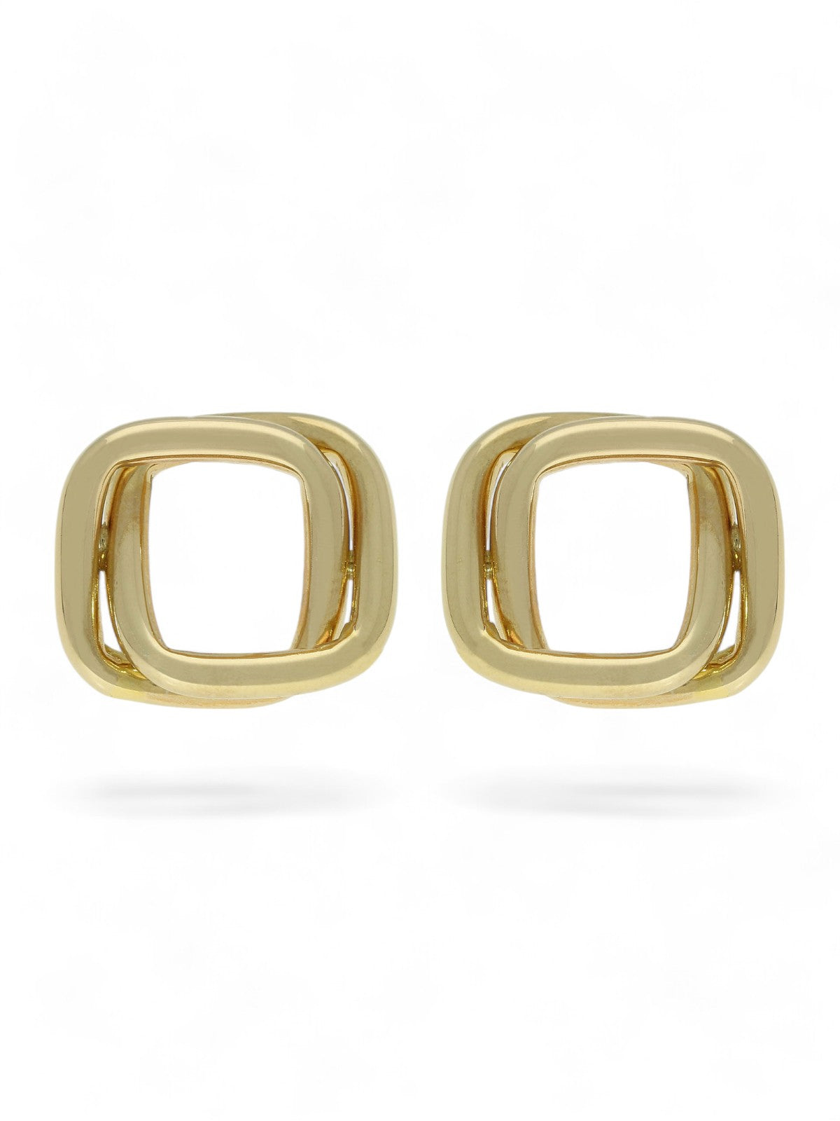 Double Square Abstract Stud Earrings 19x17mm in 9ct Yellow Gold